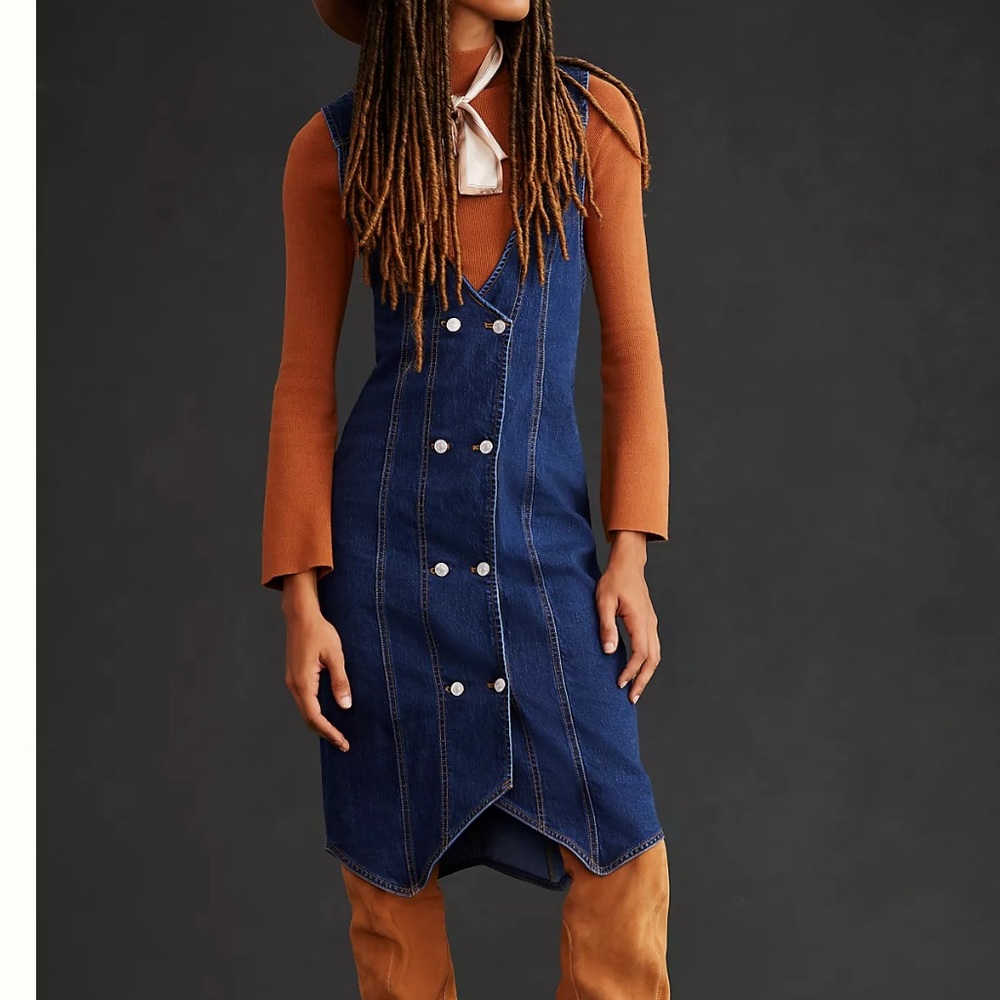 Pilcro Anthropologie Dark Wash Denim Vest Midi Dress Size 14 - Picture 10 of 10